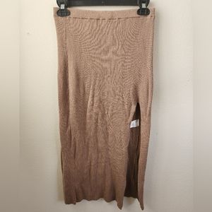 LPA Revolve‎ Ribbed Knit Midi Skirt Nutmeg Fitted Stretch Pencil High Slit Small